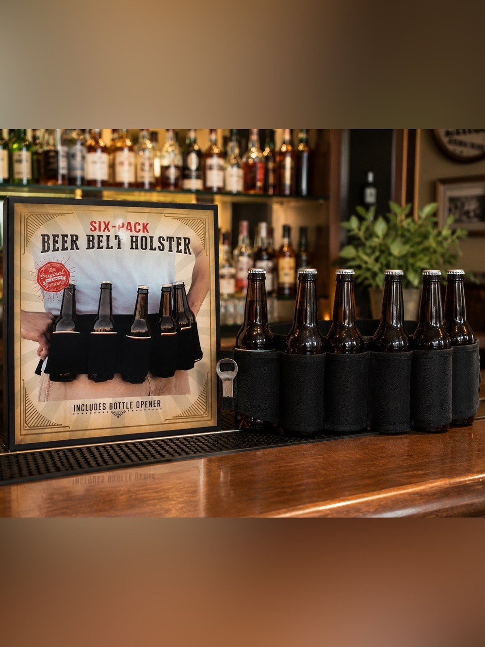 Novelty Six Pack Beer Holster Belt | Man Cave Beer Belt | Bottle Opener | NWT